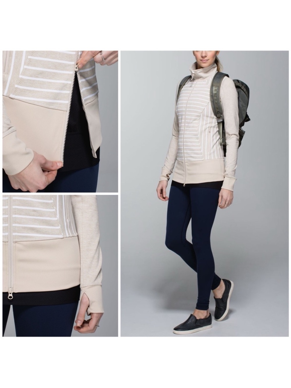 lululemon athletica Beige Striped Bomber Jacket size 10 - Picture 3 of 10